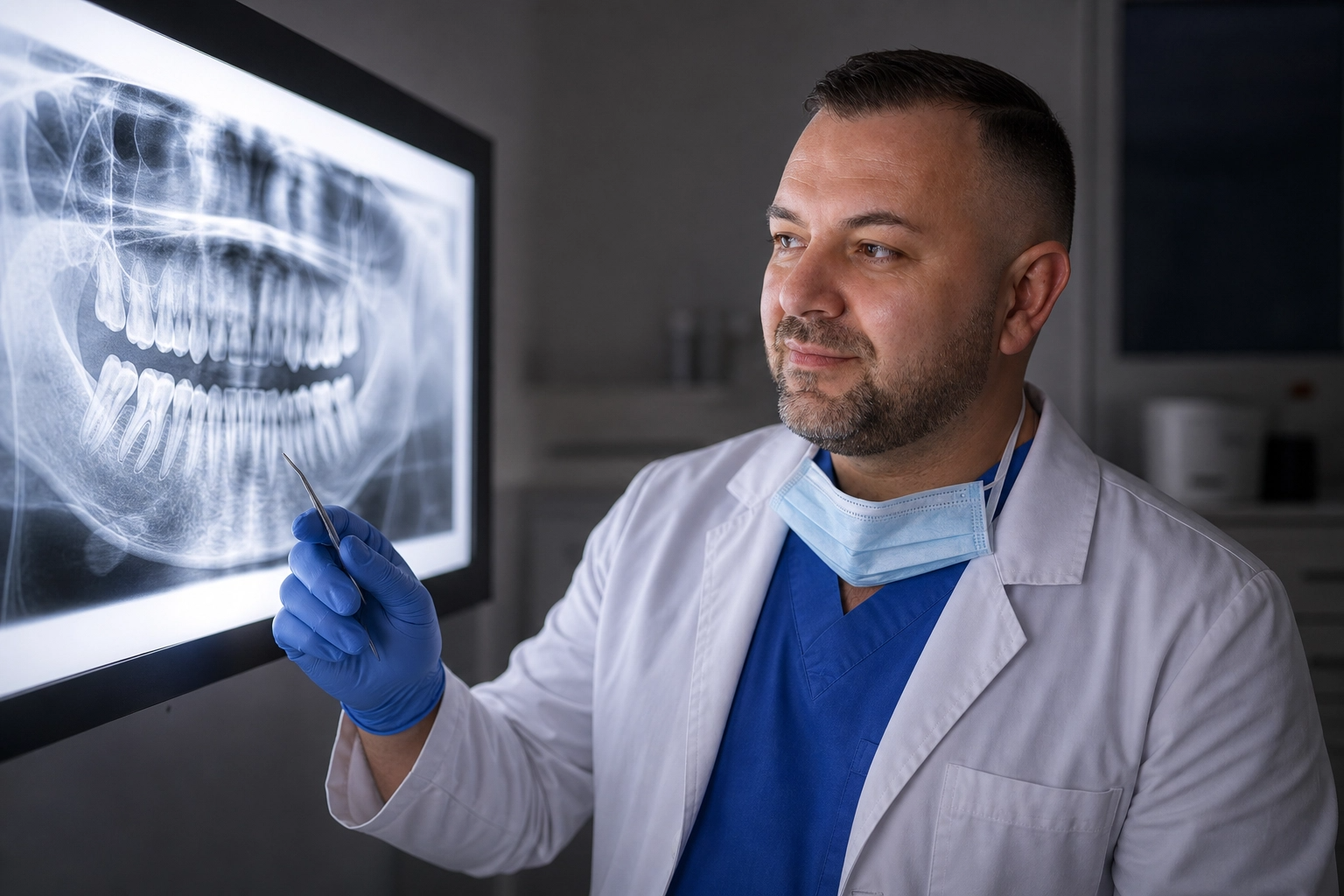Med. Dent. Daniel-Alin Croitoru analysiert eine Röntgenaufnahme